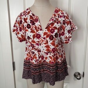 Anthropologie Maeve XS Floral Leave Print Blouse Top ~ Fall Peplum Boho Peasant